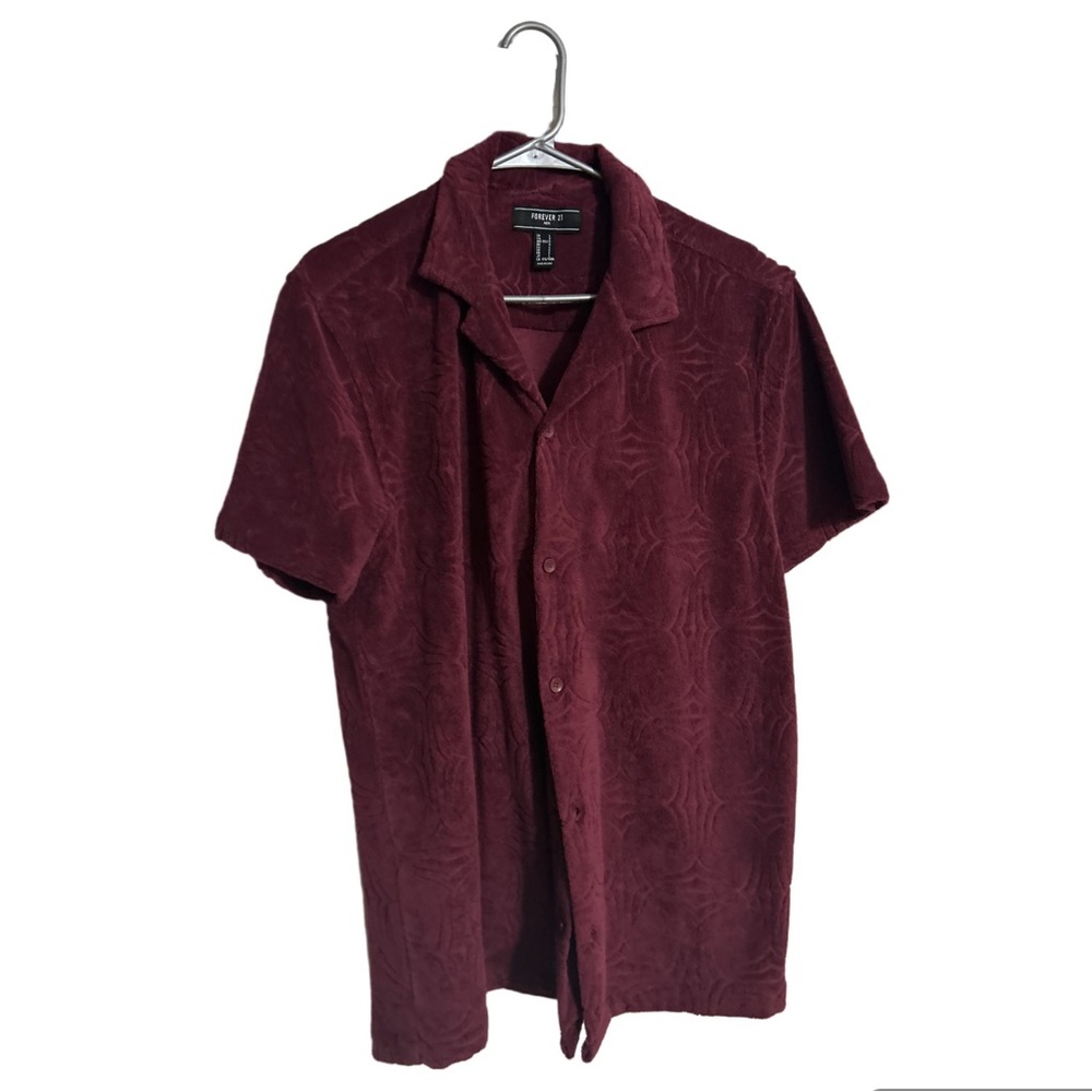 Forever 21 Velvet Burgundy Button Down Shirt Size Large